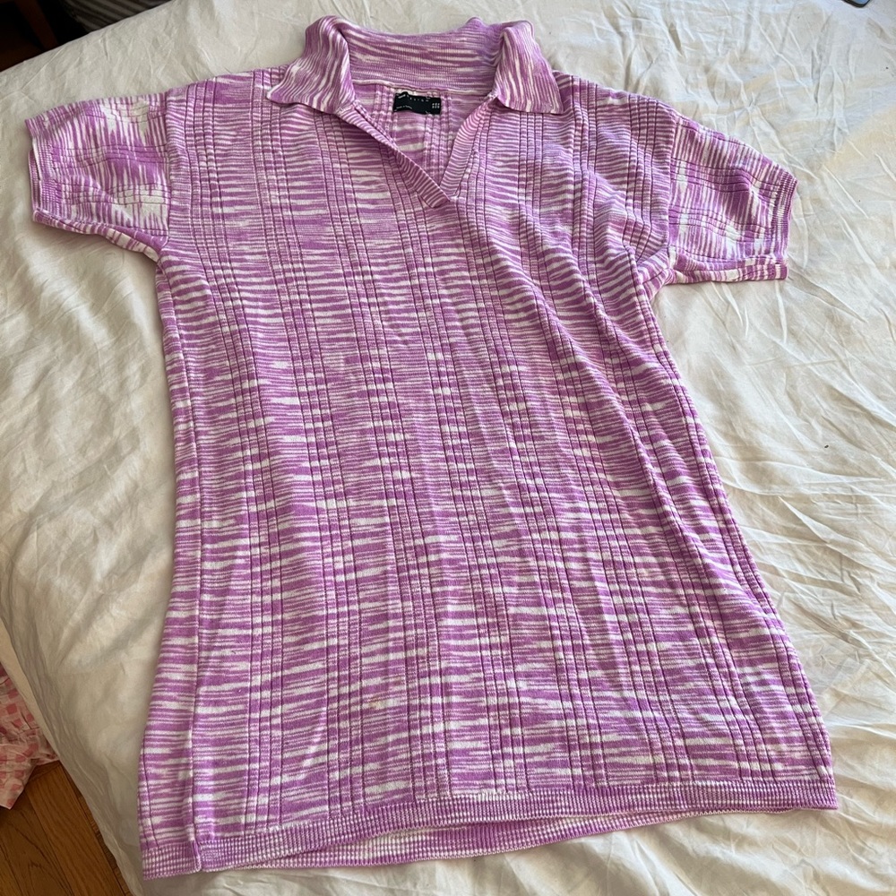 Pink and white space dye knit ASOS polo dress